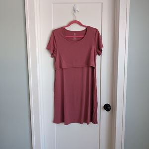 Kindred Bravely Eleanora Bamboo Maternity & Nursing Lounge Dress, Large, Pink